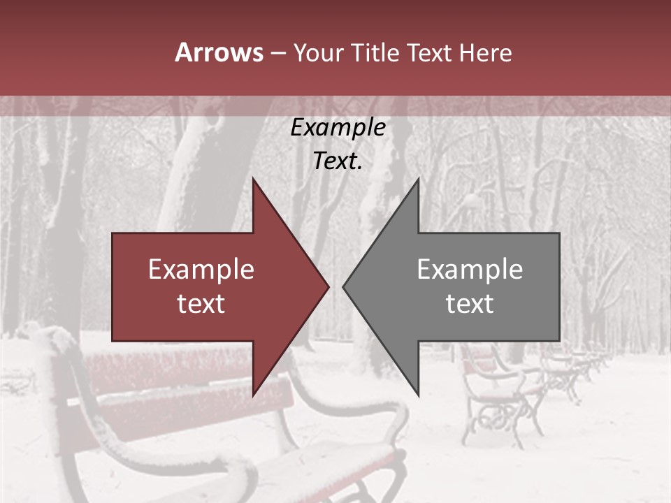 Red Benches In A Park Covered With Snow PowerPoint Template