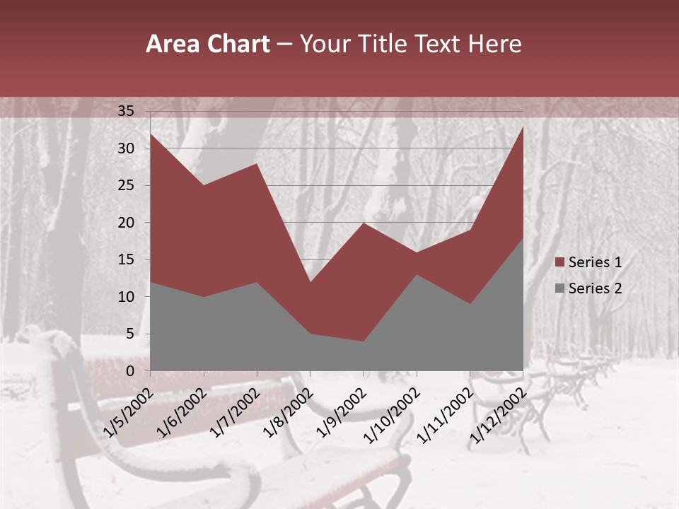 Red Benches In A Park Covered With Snow PowerPoint Template