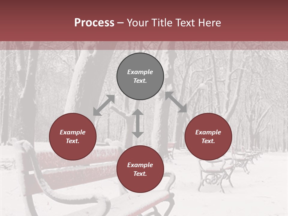 Red Benches In A Park Covered With Snow PowerPoint Template