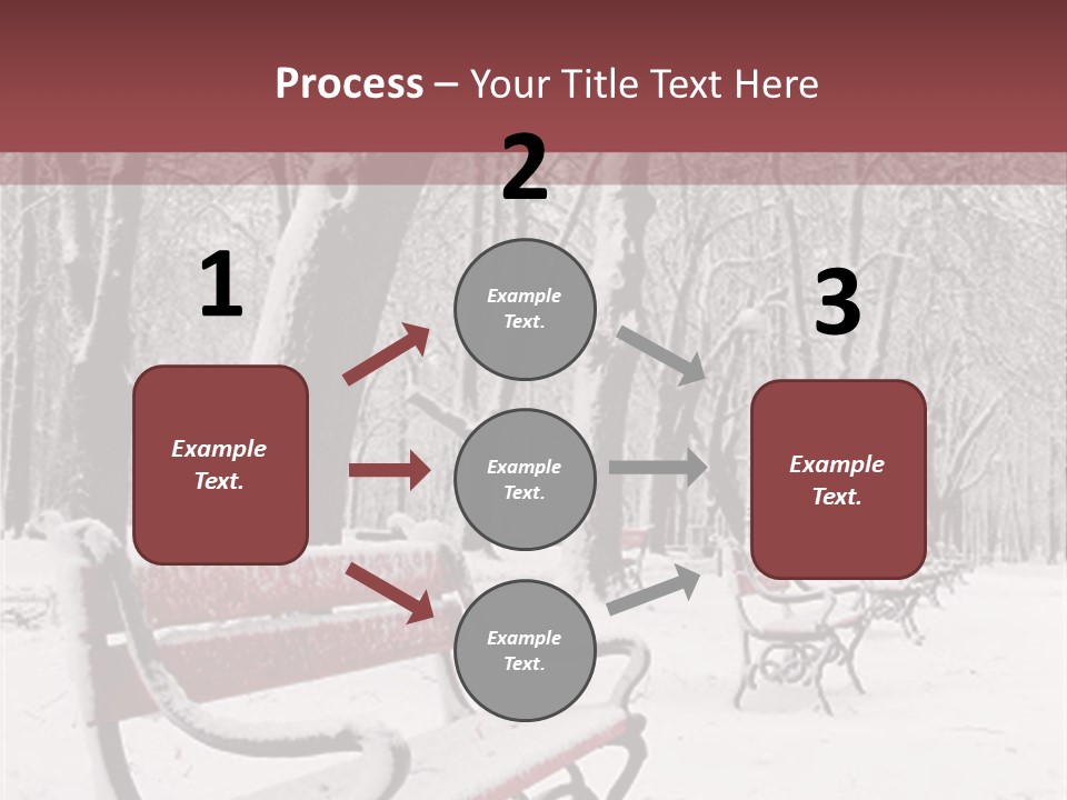 Red Benches In A Park Covered With Snow PowerPoint Template