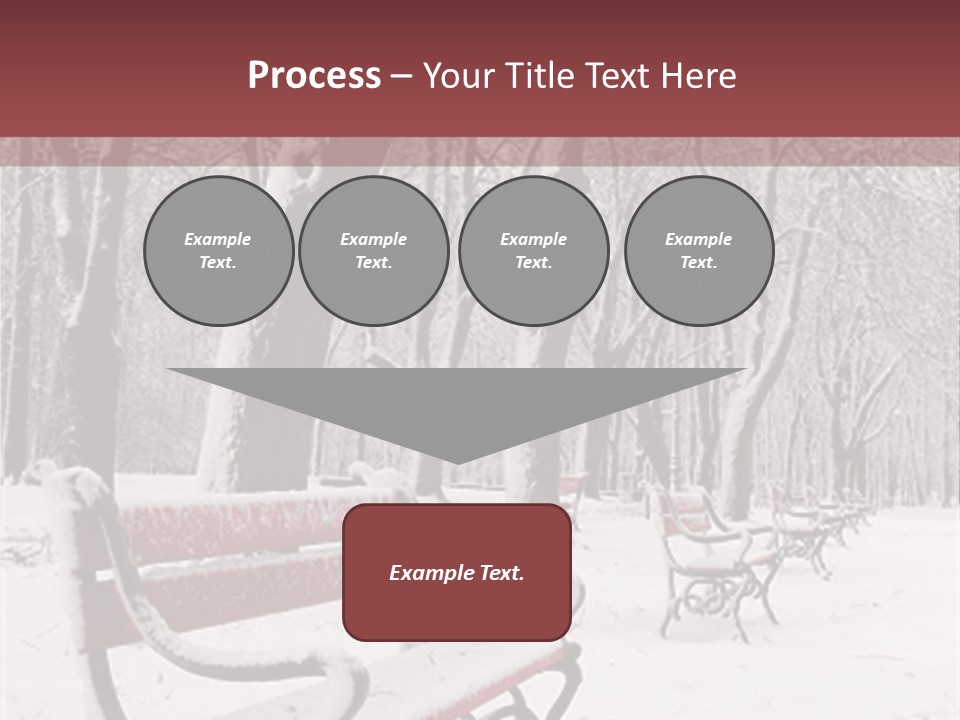 Red Benches In A Park Covered With Snow PowerPoint Template