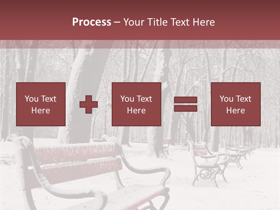 Red Benches In A Park Covered With Snow PowerPoint Template
