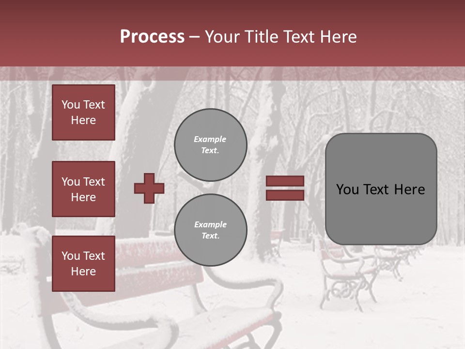 Red Benches In A Park Covered With Snow PowerPoint Template
