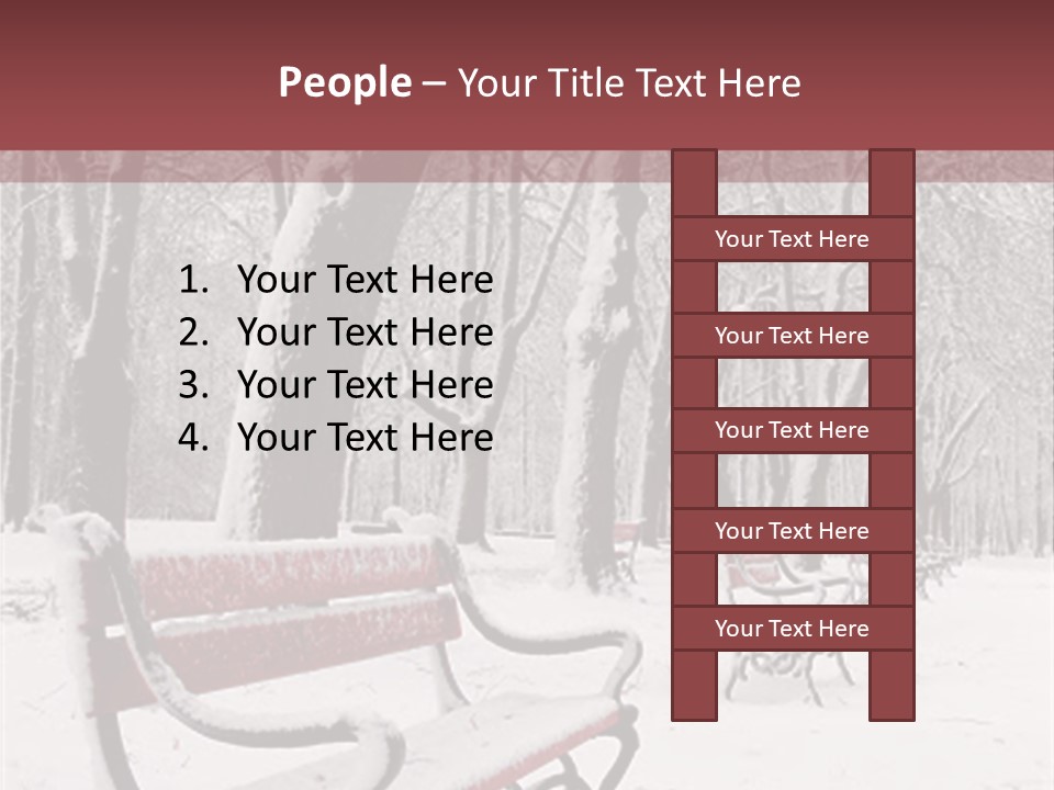 Red Benches In A Park Covered With Snow PowerPoint Template