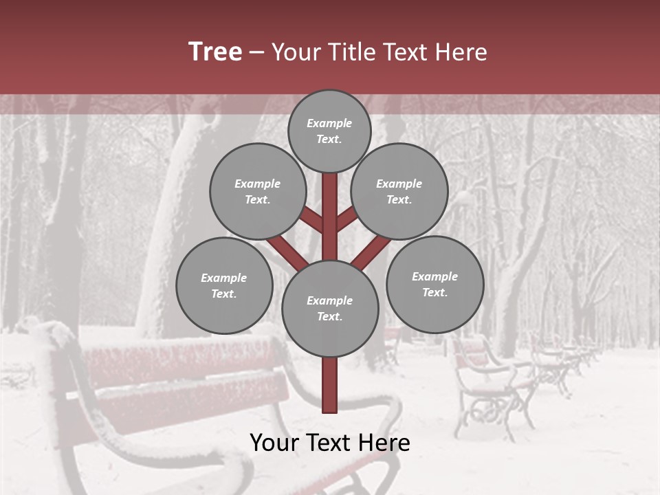 Red Benches In A Park Covered With Snow PowerPoint Template