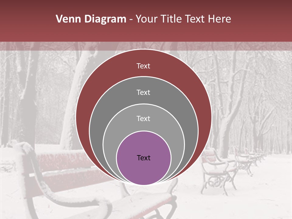 Red Benches In A Park Covered With Snow PowerPoint Template