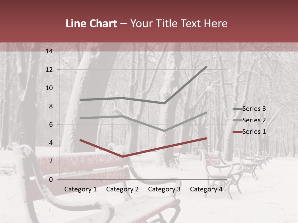 Red Benches In A Park Covered With Snow PowerPoint Template