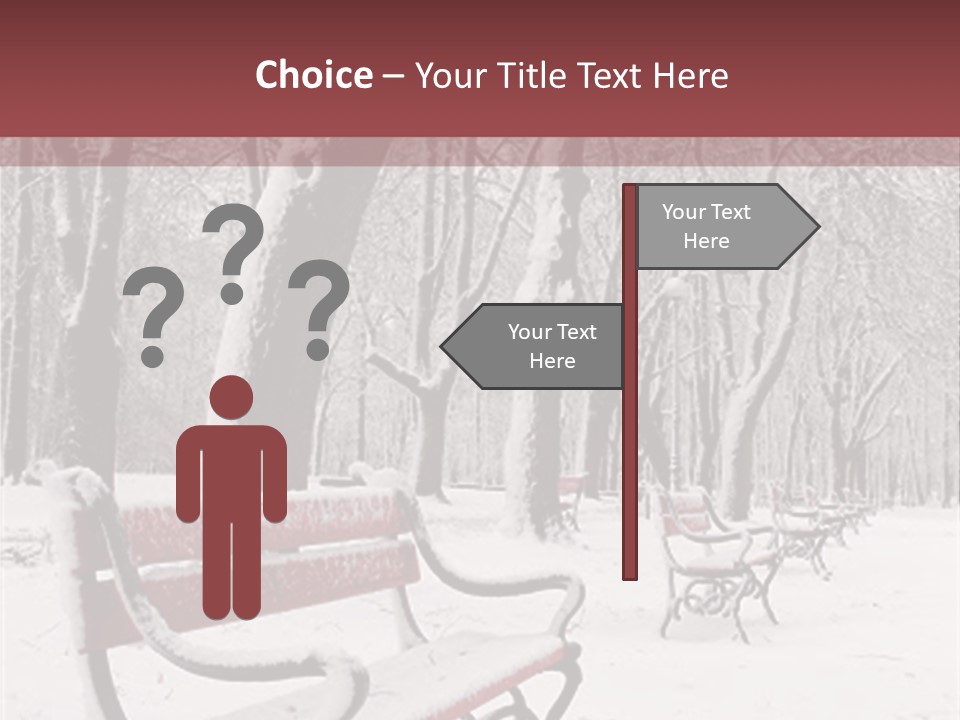 Red Benches In A Park Covered With Snow PowerPoint Template