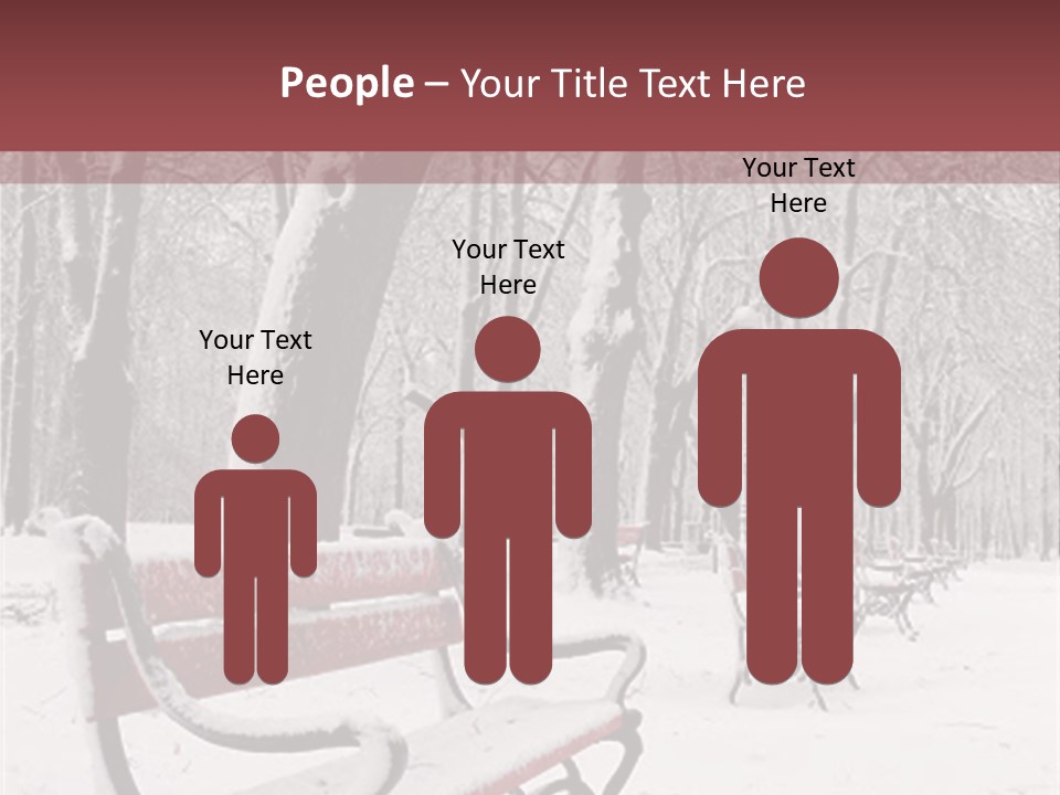 Red Benches In A Park Covered With Snow PowerPoint Template