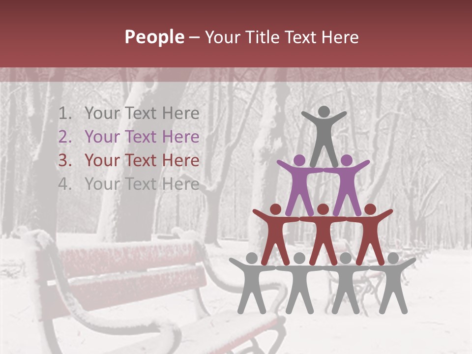 Red Benches In A Park Covered With Snow PowerPoint Template