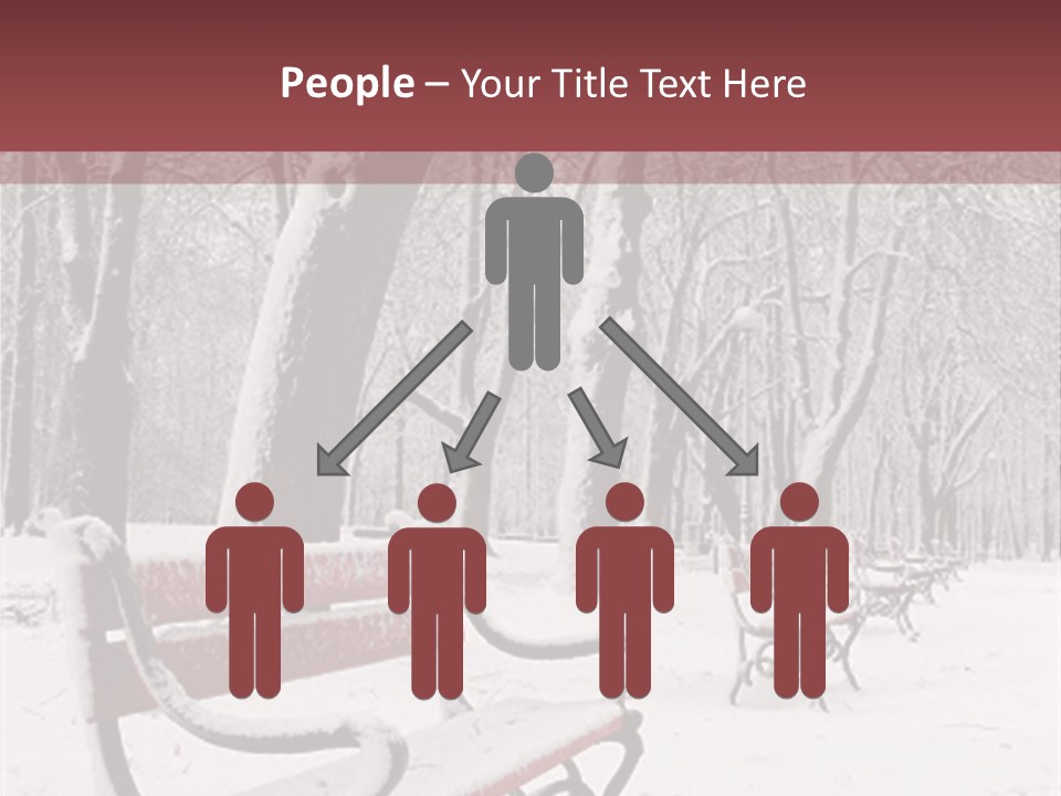 Red Benches In A Park Covered With Snow PowerPoint Template