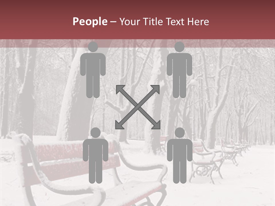 Red Benches In A Park Covered With Snow PowerPoint Template