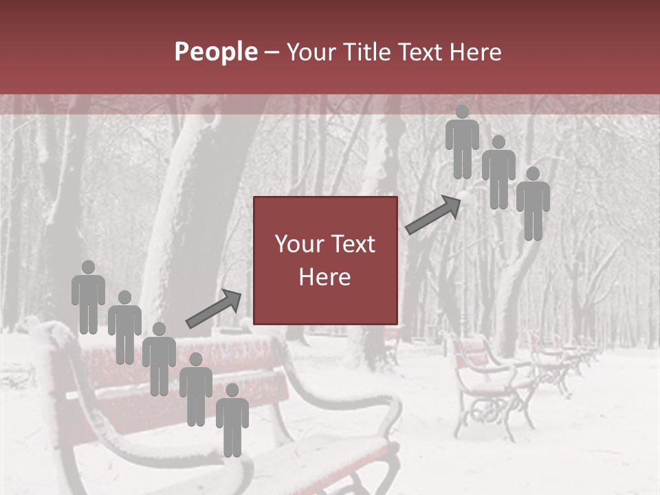 Red Benches In A Park Covered With Snow PowerPoint Template