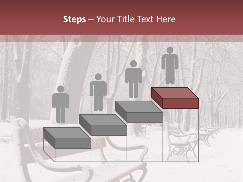Red Benches In A Park Covered With Snow PowerPoint Template