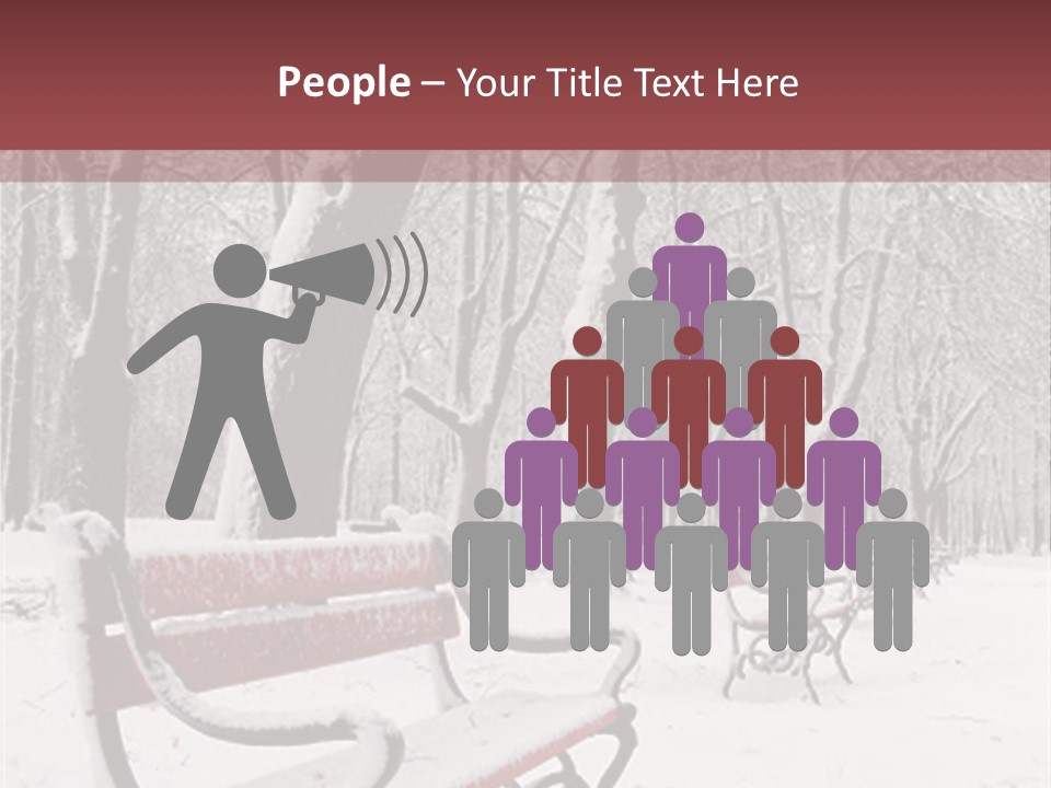 Red Benches In A Park Covered With Snow PowerPoint Template