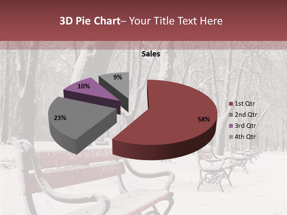 Red Benches In A Park Covered With Snow PowerPoint Template
