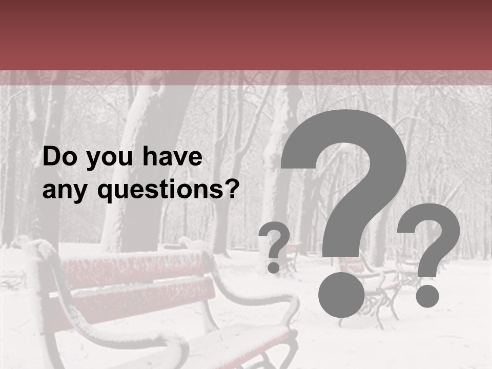 Red Benches In A Park Covered With Snow PowerPoint Template