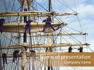 Sailors In The Mast Of An Ancient Teaching Ship, During The Tall Ships Race In Antwerp In 2006 PowerPoint Template