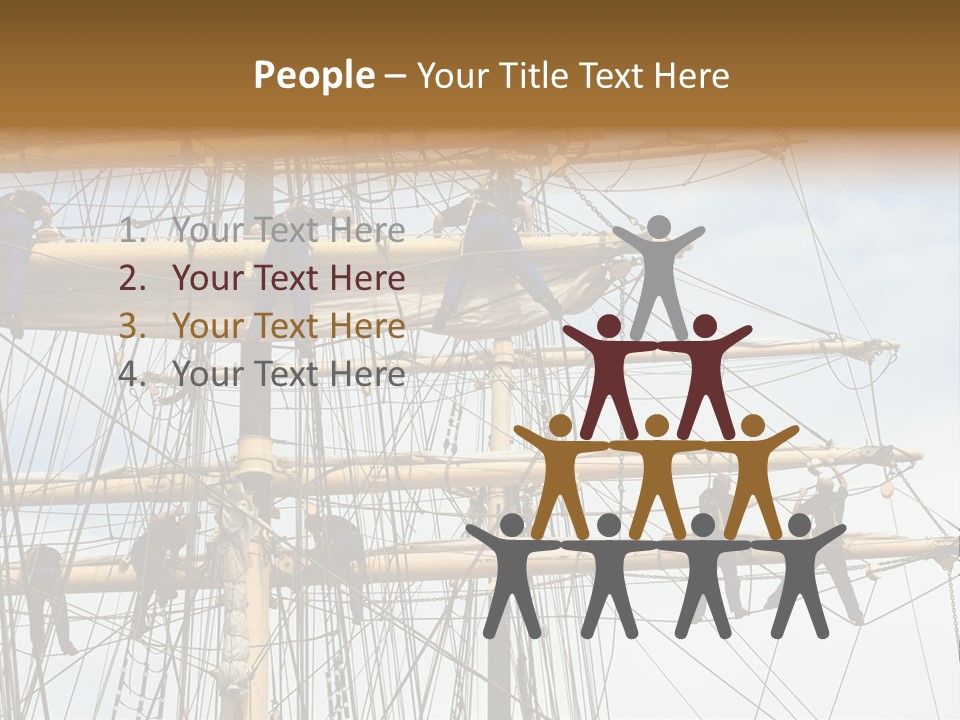 Sailors In The Mast Of An Ancient Teaching Ship, During The Tall Ships Race In Antwerp In 2006 PowerPoint Template