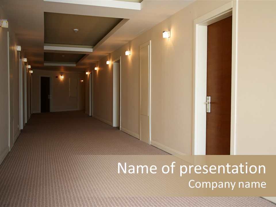 A Long Hallway With A Light On The Ceiling PowerPoint Template