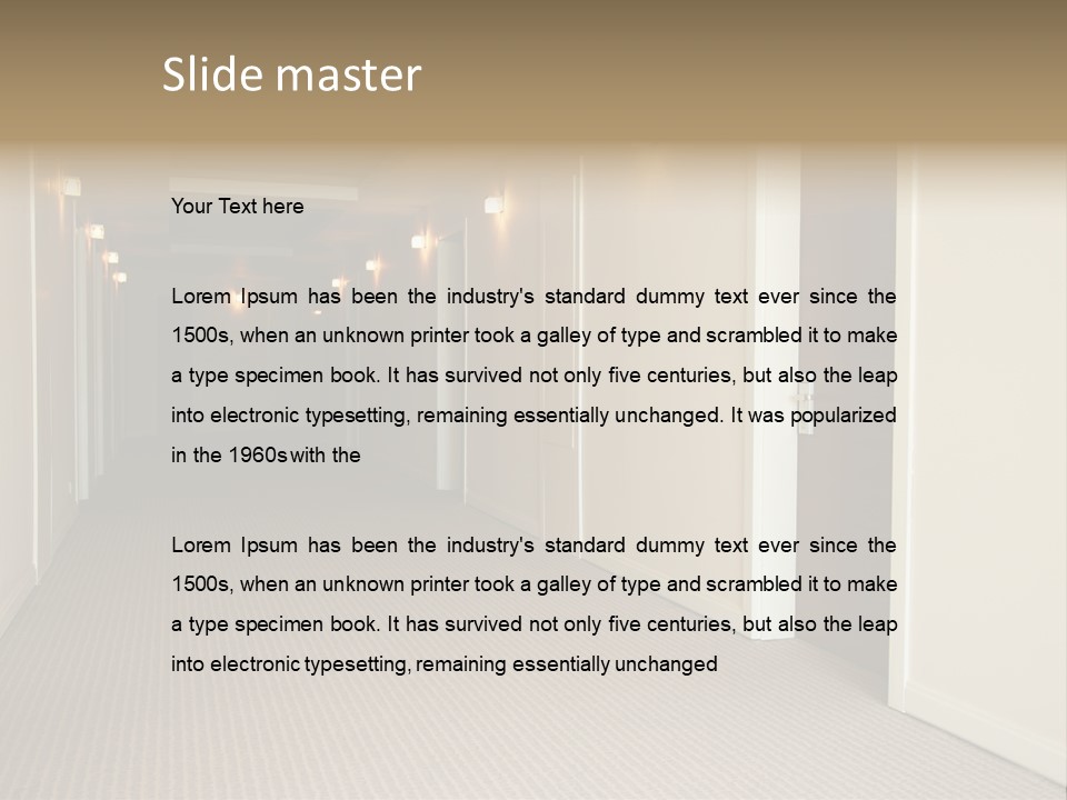 A Long Hallway With A Light On The Ceiling PowerPoint Template
