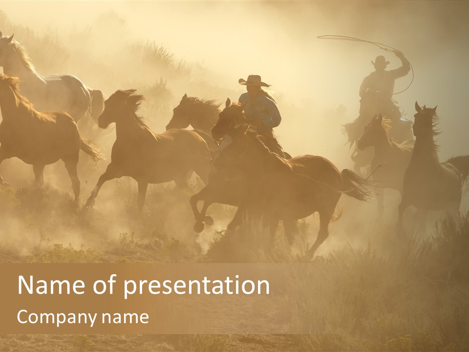 Two Cowboys Galloping And Roping Through The Desert PowerPoint Template