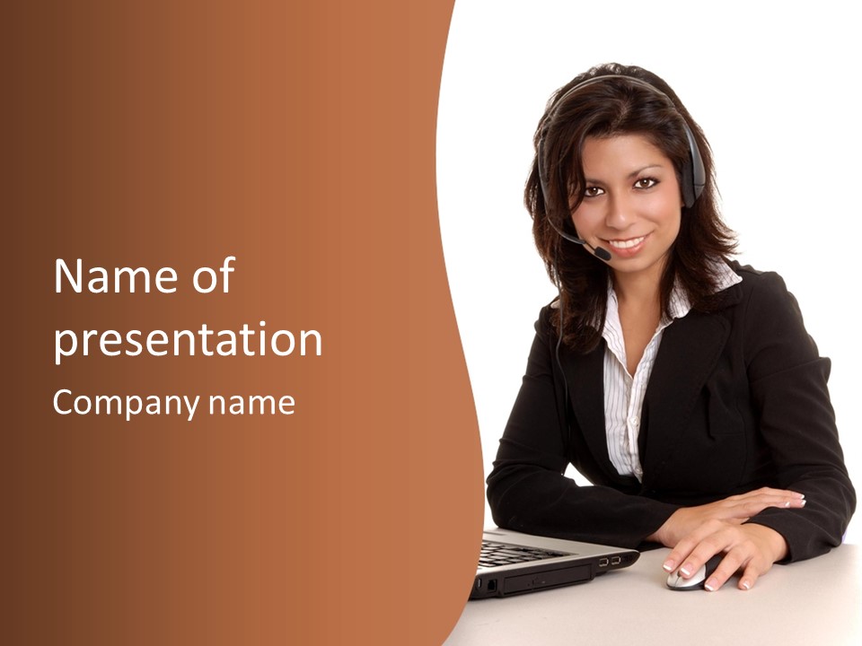 Lovely Latina Businesswoman Hard At Work On Computer PowerPoint Template