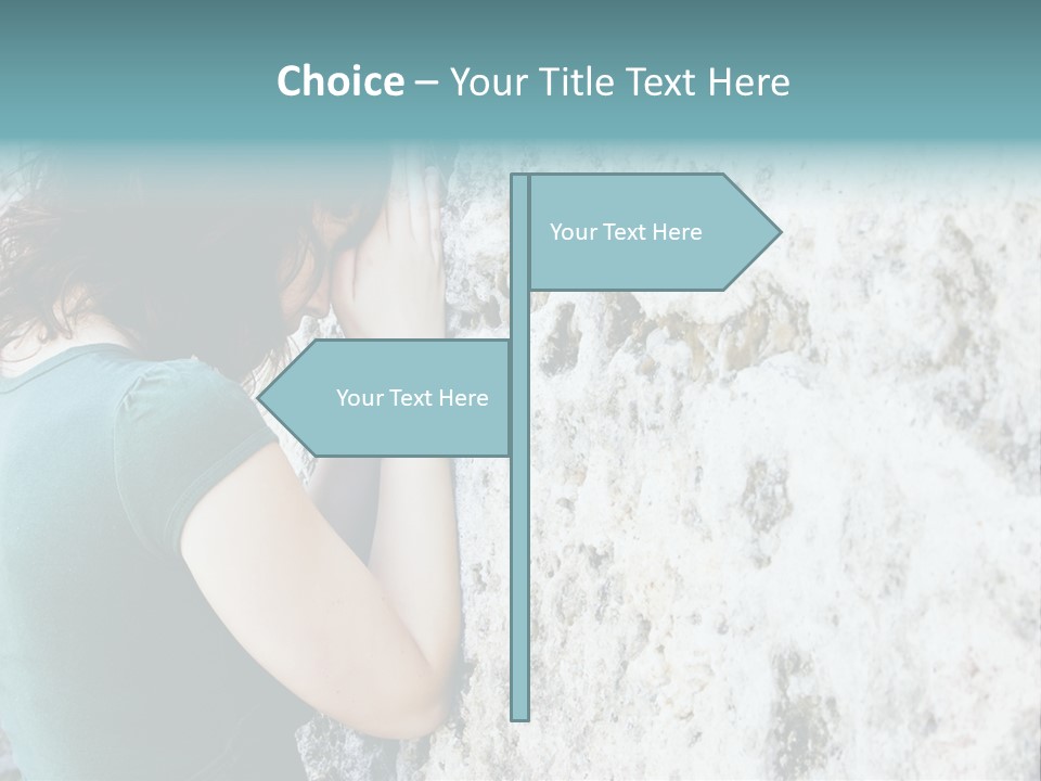 Young Female Prayer Against Stone Wall. PowerPoint Template