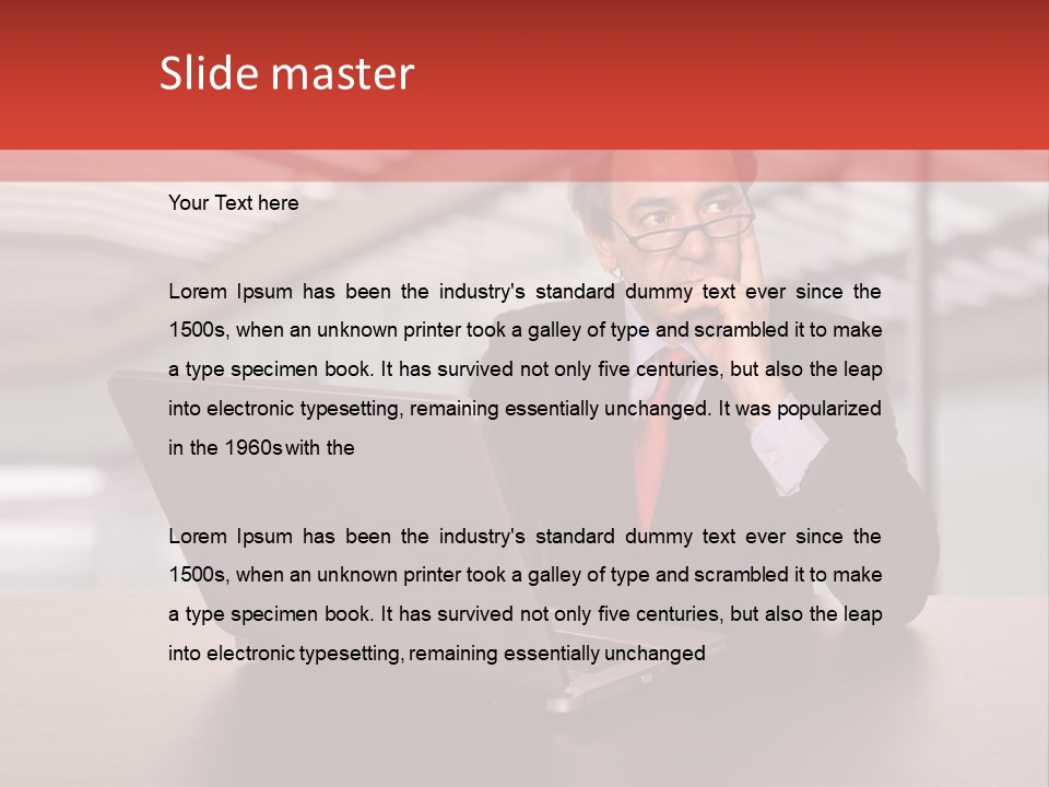 Mature Business Man Working With His Laptop PowerPoint Template