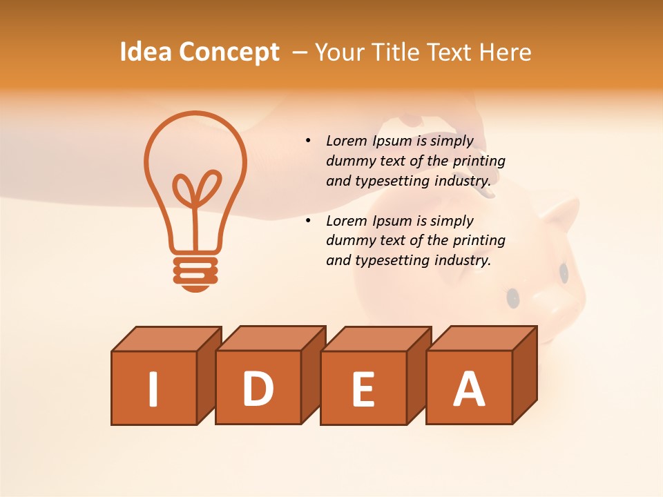 Hand Putting Coin Into Piggy Bank. PowerPoint Template