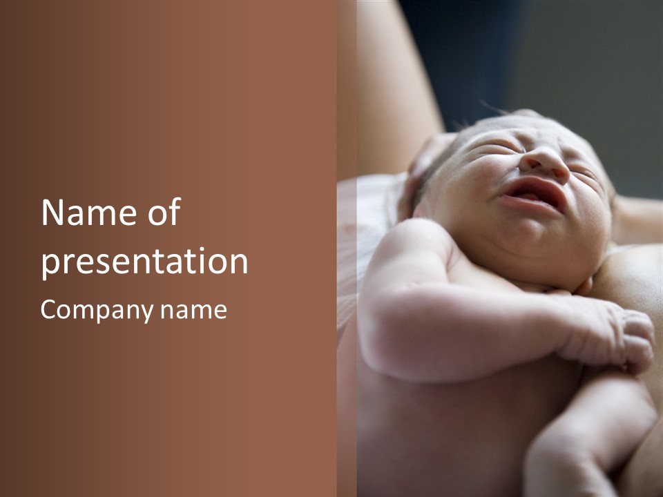 A Newborn Baby In The Hospital Just Minutes After It Was Born Being Held By Its Mother. Very Shallow Dof PowerPoint Template