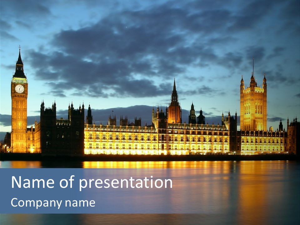 Houses Of Parliament Lit Up At Sunset PowerPoint Template