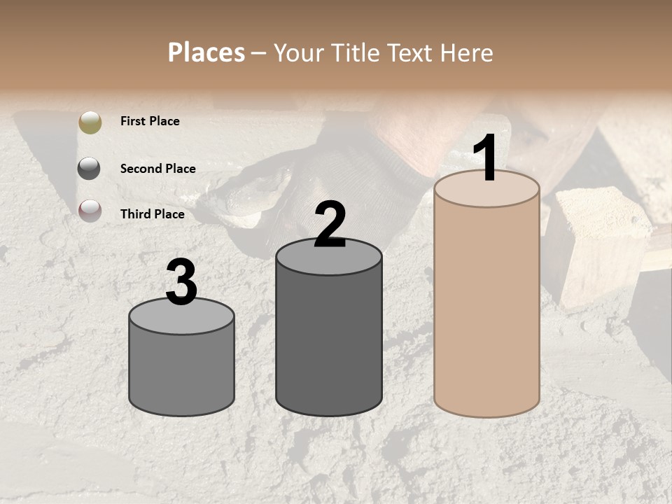 Closeup Of Mason's Hand Spreading Concrete Mix With Trowel In Foundation Shuttering PowerPoint Template