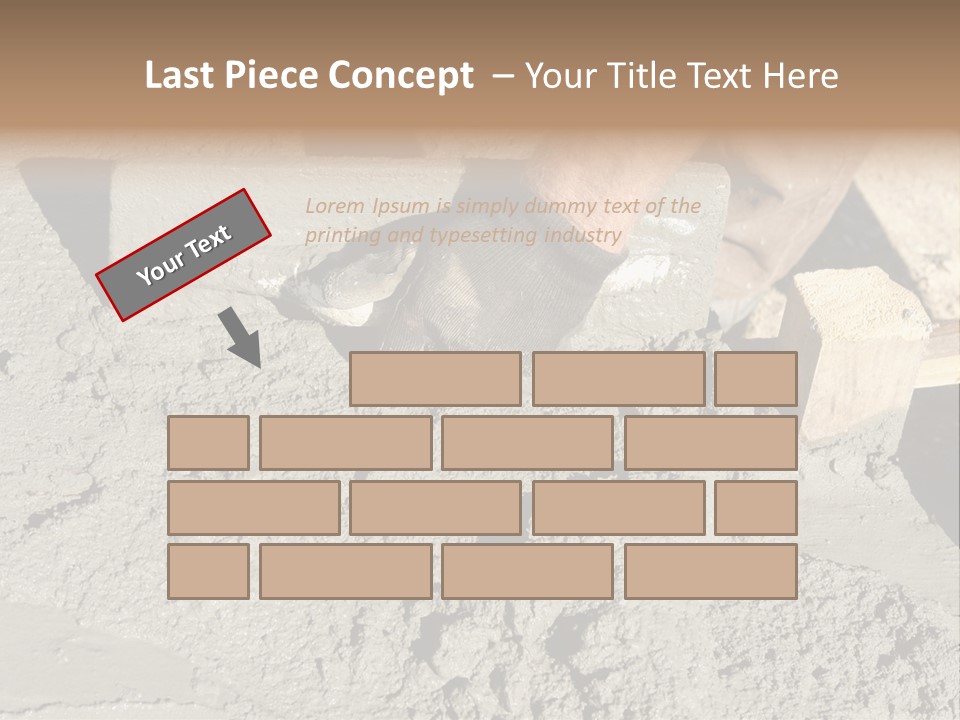 Closeup Of Mason's Hand Spreading Concrete Mix With Trowel In Foundation Shuttering PowerPoint Template