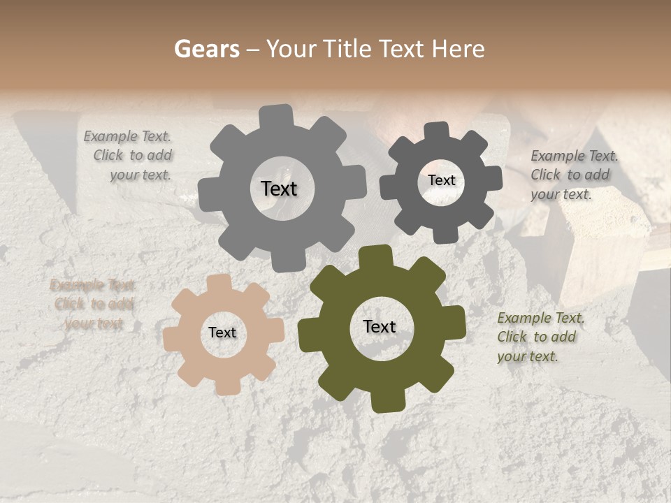 Closeup Of Mason's Hand Spreading Concrete Mix With Trowel In Foundation Shuttering PowerPoint Template