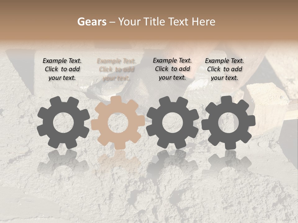 Closeup Of Mason's Hand Spreading Concrete Mix With Trowel In Foundation Shuttering PowerPoint Template