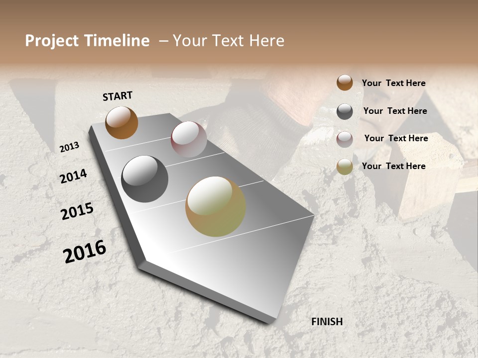 Closeup Of Mason's Hand Spreading Concrete Mix With Trowel In Foundation Shuttering PowerPoint Template