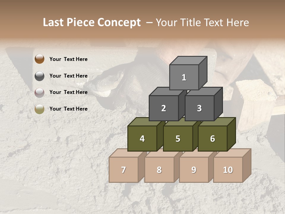 Closeup Of Mason's Hand Spreading Concrete Mix With Trowel In Foundation Shuttering PowerPoint Template