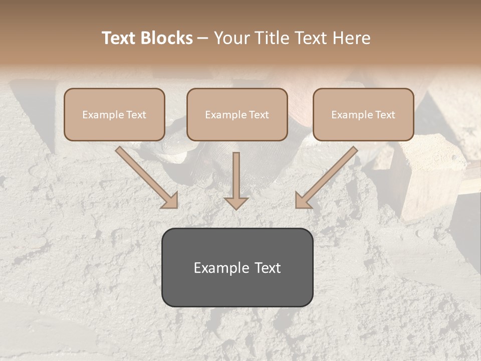 Closeup Of Mason's Hand Spreading Concrete Mix With Trowel In Foundation Shuttering PowerPoint Template