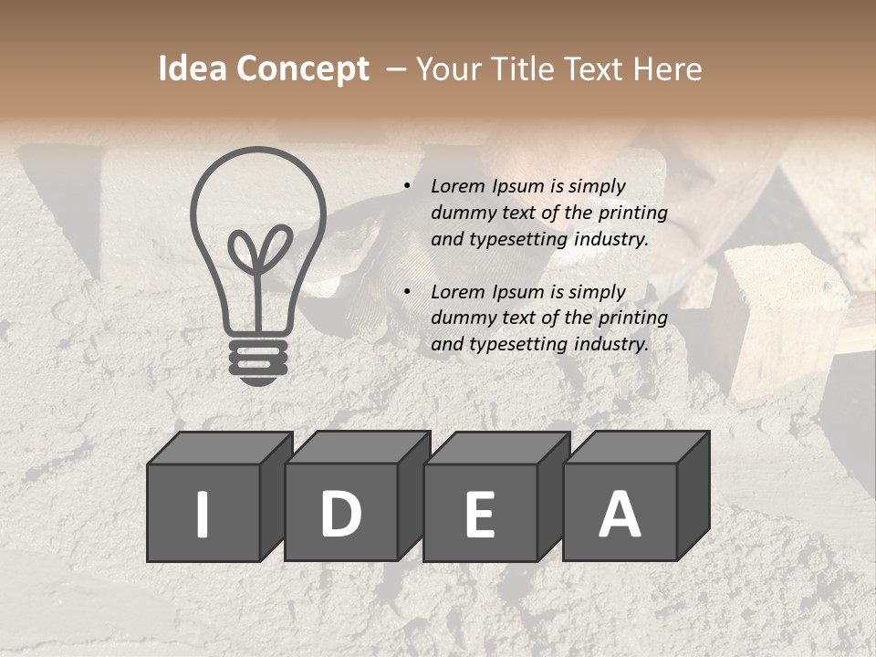 Closeup Of Mason's Hand Spreading Concrete Mix With Trowel In Foundation Shuttering PowerPoint Template