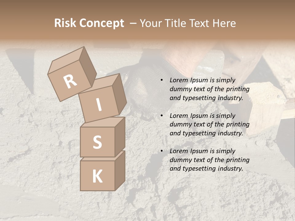 Closeup Of Mason's Hand Spreading Concrete Mix With Trowel In Foundation Shuttering PowerPoint Template