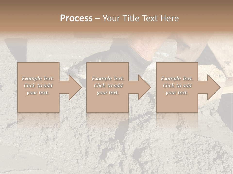 Closeup Of Mason's Hand Spreading Concrete Mix With Trowel In Foundation Shuttering PowerPoint Template