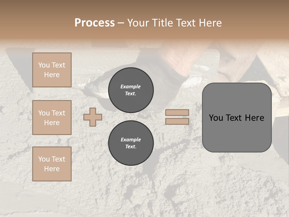 Closeup Of Mason's Hand Spreading Concrete Mix With Trowel In Foundation Shuttering PowerPoint Template
