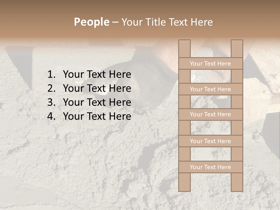 Closeup Of Mason's Hand Spreading Concrete Mix With Trowel In Foundation Shuttering PowerPoint Template