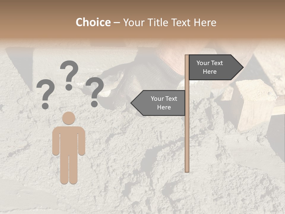 Closeup Of Mason's Hand Spreading Concrete Mix With Trowel In Foundation Shuttering PowerPoint Template
