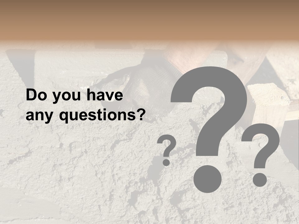 Closeup Of Mason's Hand Spreading Concrete Mix With Trowel In Foundation Shuttering PowerPoint Template