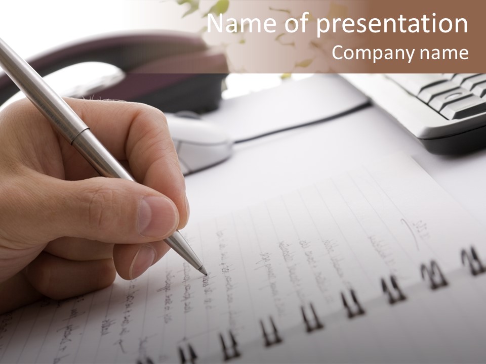 A Person Writing On A Piece Of Paper With A Pen PowerPoint Template