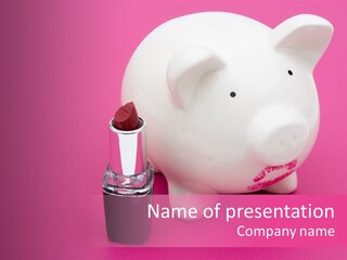 A White Piggy Bank With A Lipstick On It PowerPoint Template