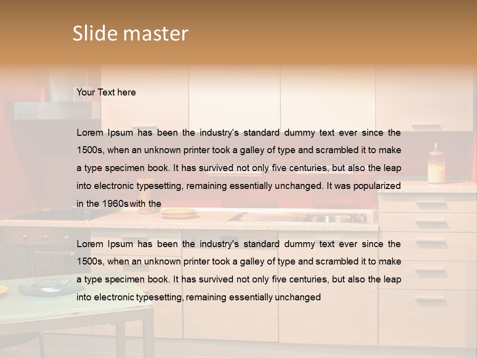 Small Modern Kitchen In Red Wall Apartment PowerPoint Template