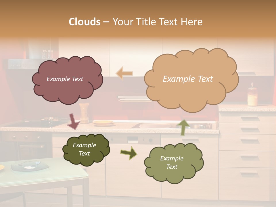 Small Modern Kitchen In Red Wall Apartment PowerPoint Template